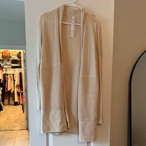 Light Cream Open-Front Hooded Sweater Cardigan